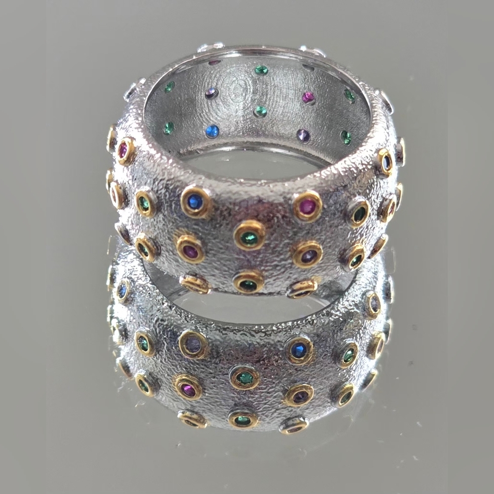 Silver Band with Multicolor CZ Accents